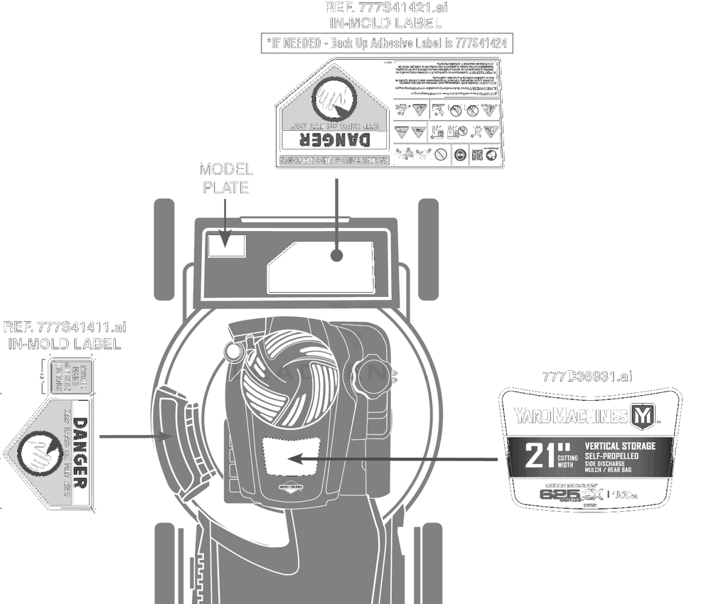 Label Map Diagram and Parts List for 12AVU2V3752 2022 Yard Machines Lawn Mower